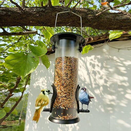 Mangeoire à Oiseaux Extérieur 39 Cm - Distributeur De Graines - Vert - Métal - Montage Suspendu - Neuf