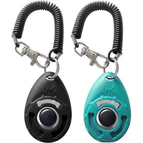 Clicker De Dressage Pour Animaux De Compagnie Avec Dragonne - Clickers De Dressage Pour Chiens (Noir + Bleu)