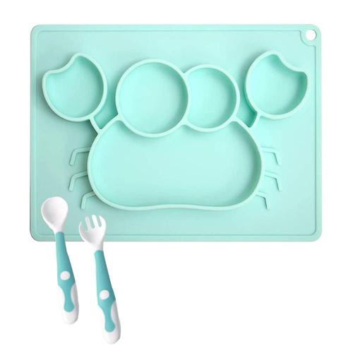 Assiette De Tapis De Repas Antidérapante En Silicone Pour Bébé Avec Ensemble Cuillère Et Fourchette