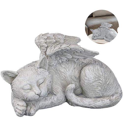 Figurine Tombe Ange Chat - Dimensions : 14 X 10 X 12,5 Cm