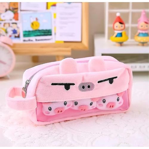 Liangnv Trousse À Crayons Floue Kawaii Avec Épingles Lapin Cochon ¿ Esthétique Mignonne