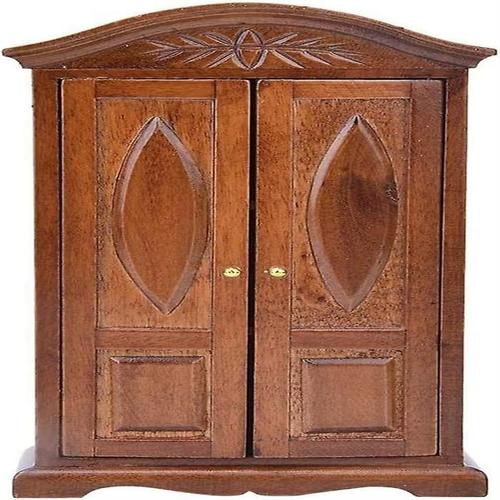 Armoire De Maison De Poupée À Double Porte En Bois Vintage, Mini Meubles À L'échelle 1:12