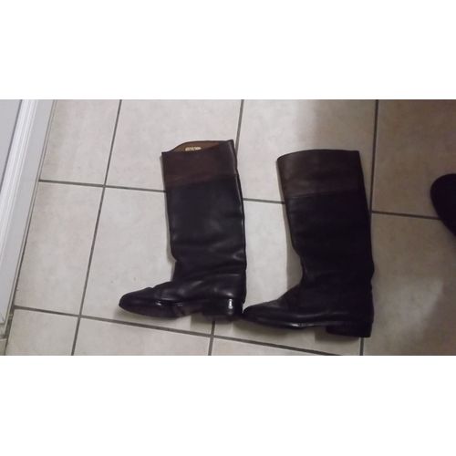 1 Ancienne Paire De Bottes Cavaliere De Femme En Cuir Noir Et Rouge/Pointure 39 Occasion