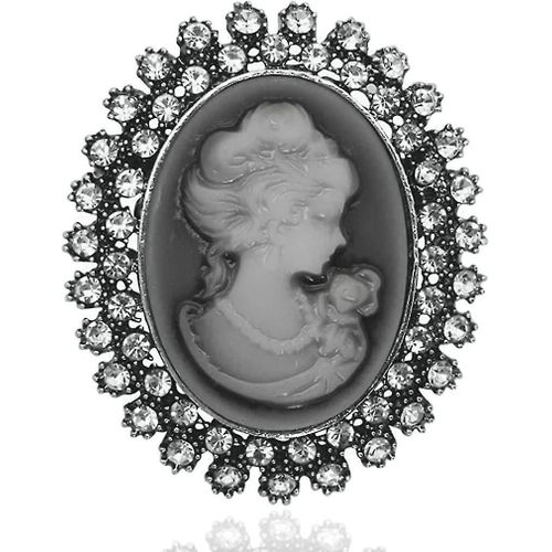 Broche Camée En Cristal Vintage En Argent Ancien Pour Femme