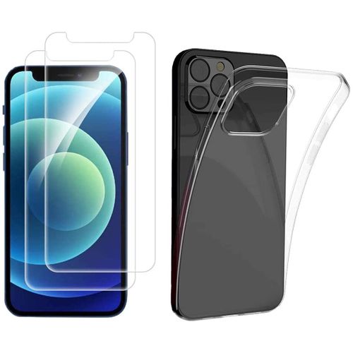 Coque Souple Transparente + 2 Films En Verre Trempé Résistants Anti Casse Écran Pour Iphone 12 Mini (5,4") [Novago®]