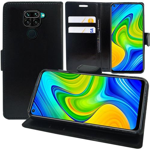 Etui Portefeuille Pour Xiaomi Redmi Note 9 6.53" Support Video Cuir Pu - Noir