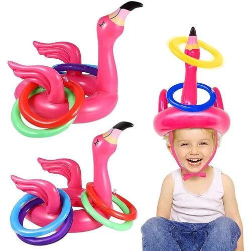 Paquet De 3 Jouets Gonflables De Jeu De Lancer D'anneau De Piscine De Flamant Rose