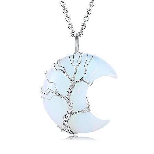 Collier Arbre De Vie En Pierre Naturelle Lune - Bijoux En Pierre De Cristal