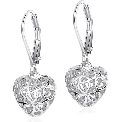 Boucles D'oreilles Dormeuses Creuses En Forme De C?Ur En Argent Sterling S925 Pour Femmes