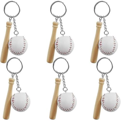 Ensemble De 6 Porte-Clés Baseball Et Bois Avec Porte-Clés Créatif En Métal