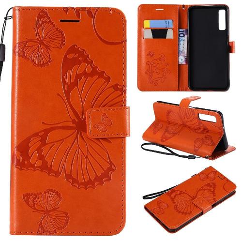 Flip Étui Pour Samsung Galaxy A7 2018 Couverture Magnétique Couverture Antichoc Flip Kickband Cuir Pu Avec Support De Fente Pour Carte - Orange