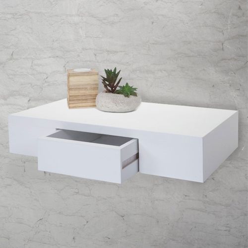 Étagère Murale Oise, Tiroir, 40cm   Blanc