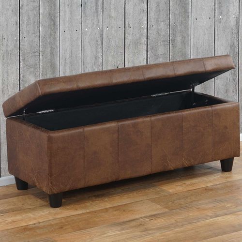 Banc/Banquette/Coffre De Rangement Kriens, 112x45x45cm, Similicuir   Aspect Daim Marron