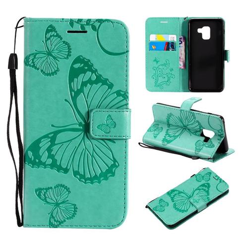 Flip Étui Pour Samsung Galaxy A8 2018 Flip Kickband Avec Support De Fente Pour Carte Couverture Antichoc Couverture Magnétique Cuir Pu - Vert