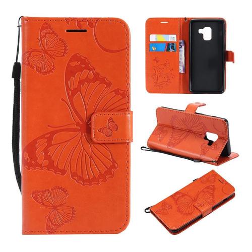 Flip Étui Pour Samsung Galaxy A8 2018 Flip Kickband Avec Support De Fente Pour Carte Couverture Antichoc Couverture Magnétique Cuir Pu - Orange