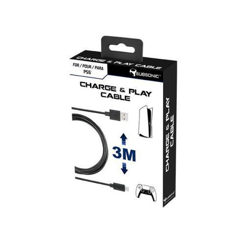 Subsonic Câble De Recharge Usb C Xxl De 3 Mètres Pour Manette Dual Sense Ps5 / Playstation 5