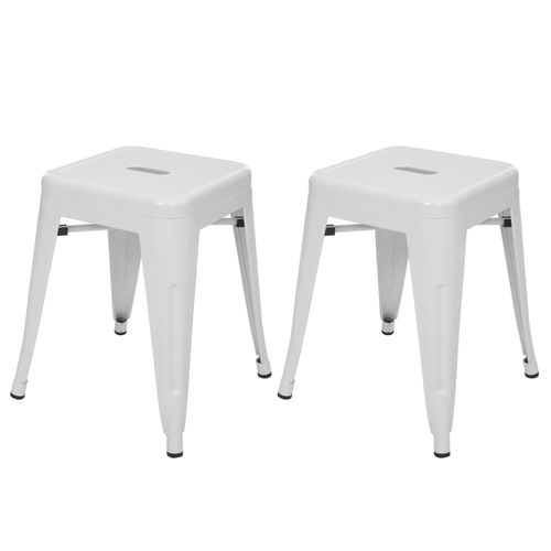 2x Tabouret Hwc-A73, Métal, Style Industriel, Empilable   Blanc