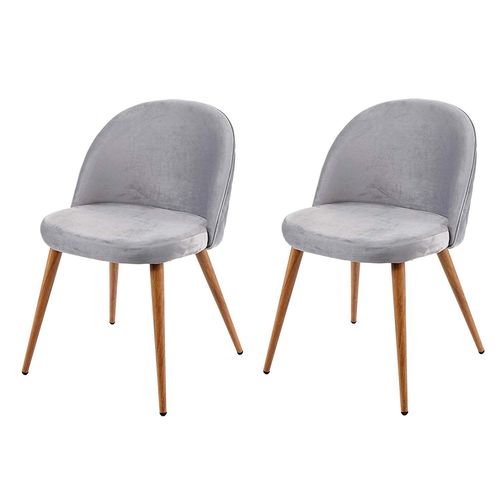 Lot De 2 Chaises De Salle À Manger Tissu Velours Gris Clair En Bois Style Rétro Cds04418