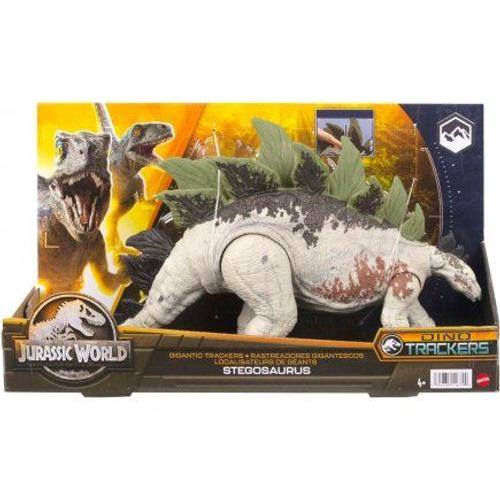 Dinosaure Trackers : Stegosaurus 35 Cm - Dino Trackers Articulé - Jurassic World - Set Animaux Préhistorique + 1 Carte
