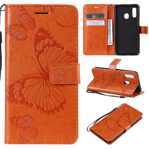 Flip Étui Pour Samsung Galaxy A20e Avec Support De Fente Pour Carte Couverture Antichoc Couverture Magnétique Flip Kickband Cuir Pu - Orange