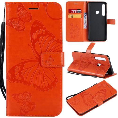 Flip Étui Pour Samsung Galaxy A9 2018 Avec Support De Fente Pour Carte Cuir Pu Flip Kickband Couverture Magnétique Couverture Antichoc - Orange