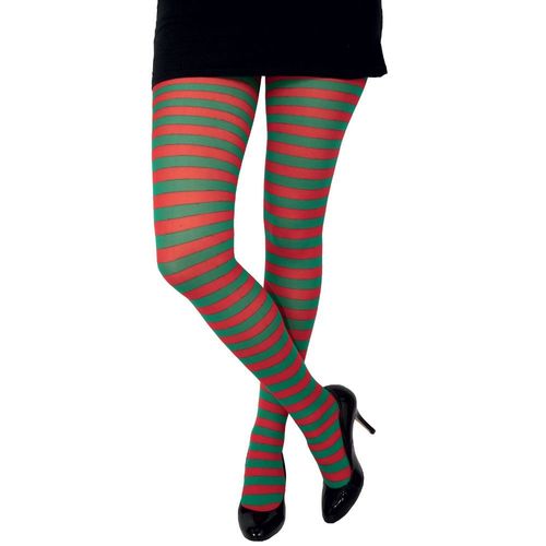 Paire De Collants Opaques Rayés Rouge Vert Femme