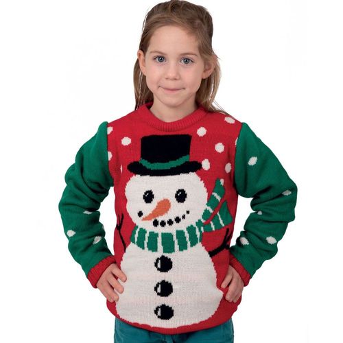Pull De Noël Bonhomme De Neige Enfant Rouge Vert