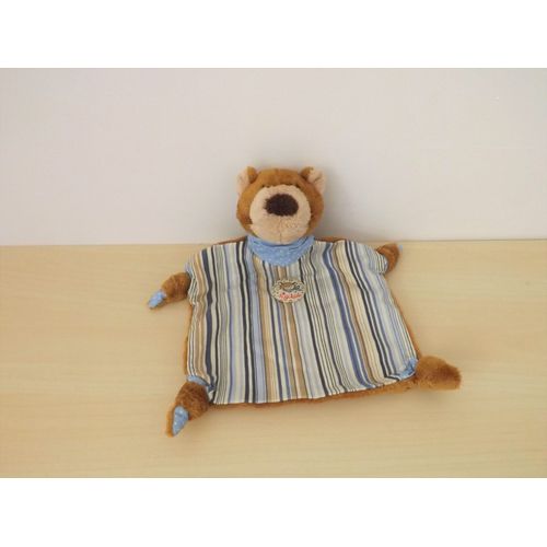 Doudou Ours Marron Bleu Rayures Sigikid