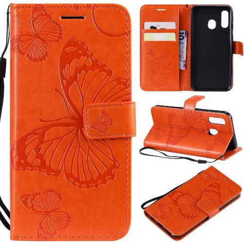 Flip Étui Pour Samsung Galaxy A40 Cuir Pu Flip Kickband Couverture Antichoc Avec Support De Fente Pour Carte Couverture Magnétique - Orange