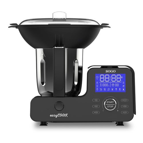 Sogo Easy Cook BAT-SS-14555 - Robot de cuisine multifonction avec balance intégrée, fonction vapeur et livre de recettes (1500 W, 4 litres, acier inoxydable, 11 vitesses) - Noir