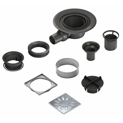 Kit de Siphon de sol - écoulement horizontal - grille carrée - Wedi Fundo 66l/mn dn50 Wedi