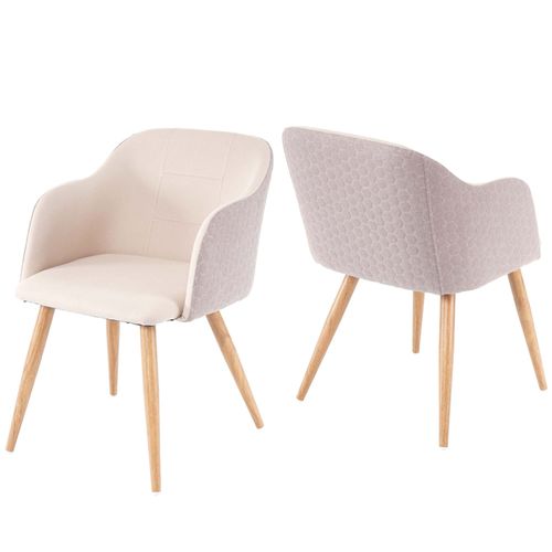 2x Chaise De Séjour/Salle À Manger Hwc-D71, Fauteuil, Design Rétro, Accoudoirs, Tissu   Couleur Crème-Beige
