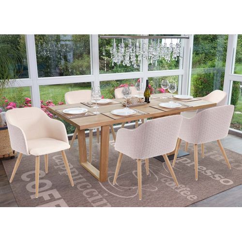 6x Chaise De Séjour/Salle À Manger Hwc-D71, Design Rétro, Accoudoirs, Tissu   Couleur Crème-Beige