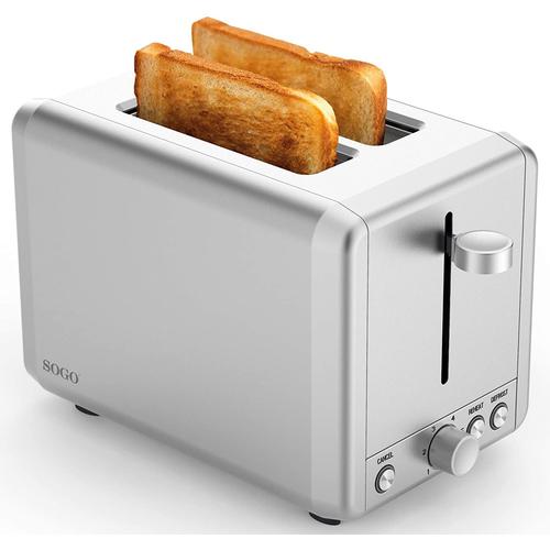 SOGO SS-5380 - Grille-pain de luxe à 2 tranches avec 3 fonctions, 6 niveaux de contrôle de la température, plateau à miettes amovible, éclairage LED, mise hors tension automatique, 925W, acier inoxyda