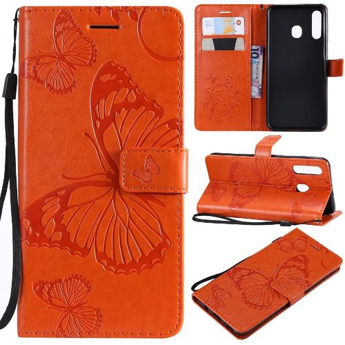 Flip Étui Pour Samsung Galaxy A30/A20 Cuir Pu Avec Support De Fente Pour Carte Flip Kickband Couverture Magnétique Couverture Antichoc - Orange