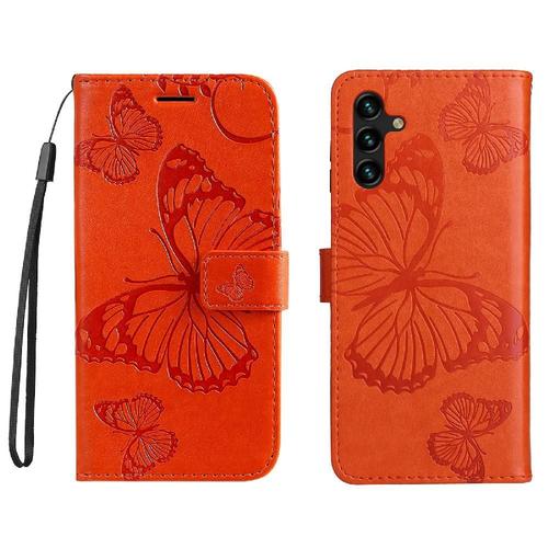 Flip Étui Pour Samsung Galaxy A13 5g Couverture Antichoc Avec Support De Fente Pour Carte Flip Kickband Couverture Magnétique Cuir Pu - Orange