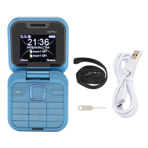 I16pro petit téléphone à rabat double SIM double veille carte mémoire 16 Go multi-langues 2G téléphone portable de poche pour enfants seniors bleu