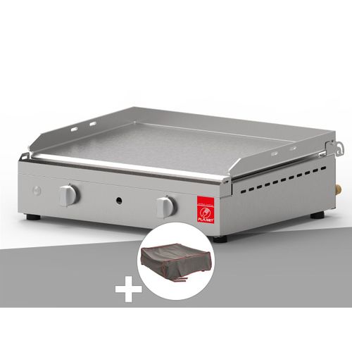 Plancha gaz 2 brûleurs CHEF 55 plaque lisse + Housse de protection