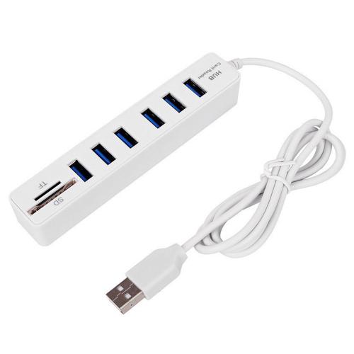 Airies Multi Splitter Port, transmission haute vitesse, USB 6 ports, mémoire TF, adaptateur, Plug and Play, ordinateur portable, ordinateur PC