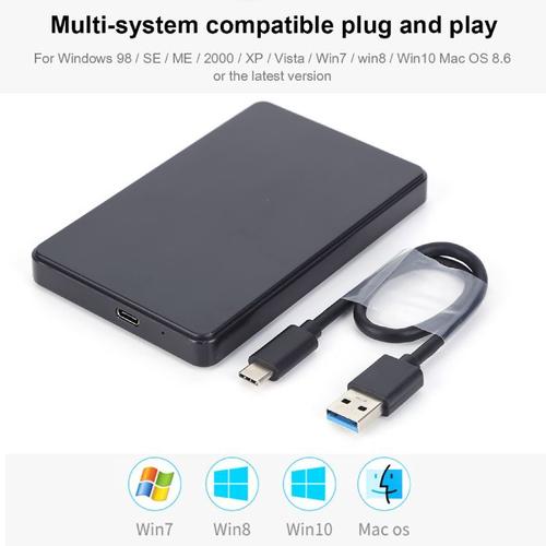 Boîtier de disque dur externe, SATA vers USB 3.1, 8 To, Plug and Play sans pilote, boîtier de disque dur externe avec câble USB 3.0 vers type C, 2.5 pouces