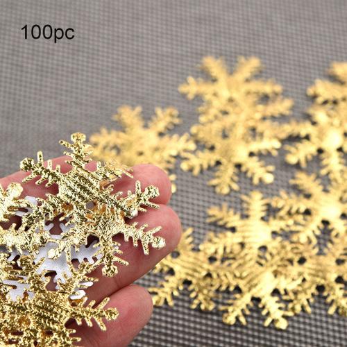 Confettis flocon de neige de noël, 100 pièces de 4cm en tissu or argent, décoration de maison pour fête de vacances, arbre de noël, DIY