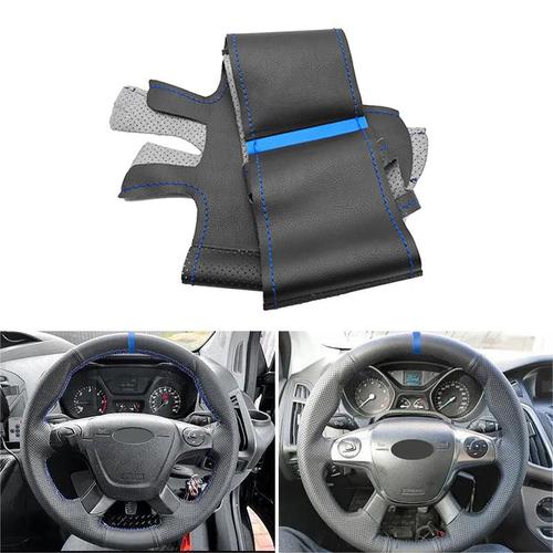 Juste De Volant De Voiture Garniture En Cuir Pour Ford Focus 3 2012 - 2014 C-Max 2011 -2014 Kuga Escape 2013- 2016 Noir Avec Bande Bleue