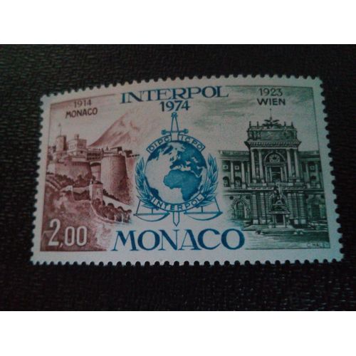 Timbre Monaco Yt 966 Emblème D'interpol, Bâtiments De Monaco Et De Vienne 1974 ( 021104 )