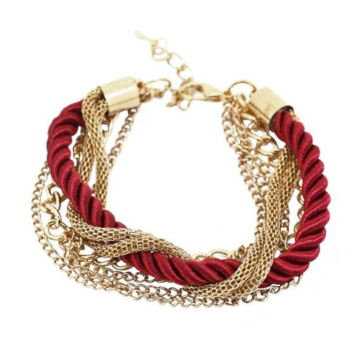 Bracelet Corde Torsadée Et Chaînes Couleur Or - Rouge