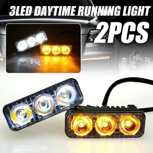 Calandre Blanche Drl Avec Clignotant, Feu Antibrouillard À 3led, Accessoires De Voiture Universels, Aluminium Étanche, Dc 12v, 2 Pièces