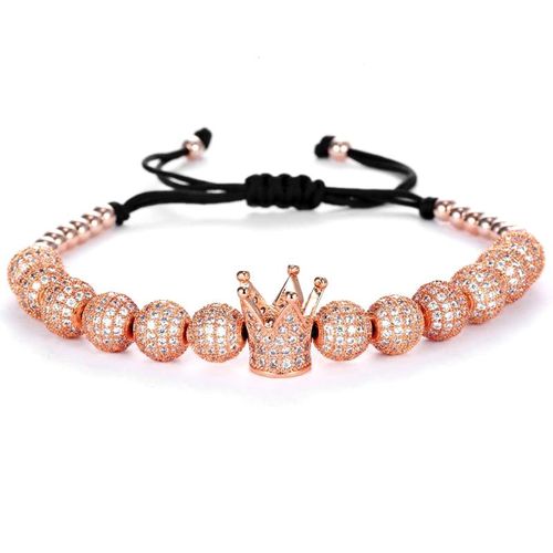 Bracelet - Couronne Et Perles Or Rose