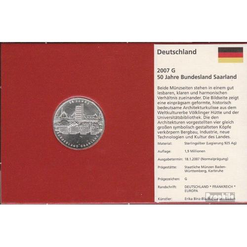 Rfa (Fr.Allemagne) Jägernr: 525 2007 G Argent Fleur De Coin 2007 10 Euro Sarre