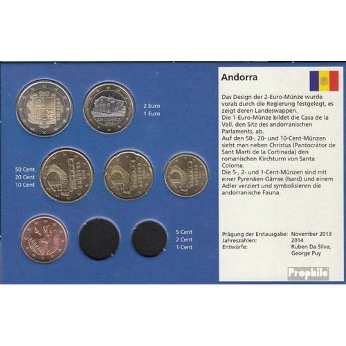 Andorre 2014 Kurzsatz: 5 Cent Jusqu'à Ce Que 2 Euro Fleur De Coin