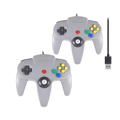 2 Manette De Jeu Usb Pour Jeux N64 Classic Usb Avec Câble Pour Windows Pc Mac Gris