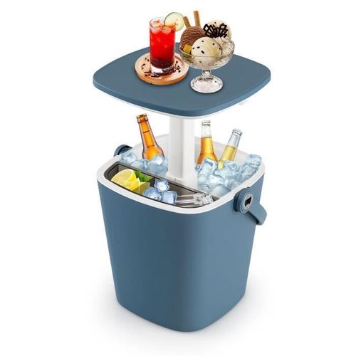 Glacière Portable 15l Costway-Table D'appoint Escamotable-Couvercle Relevable-Poignée-Ouvre-Bouteille-Garder Le Froid 6 Heures-Bleu